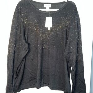 NWT Carmen Marc Valvo Woman Gold Studded Black Sweater Size 3X
